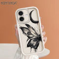 Hontinga for iPhone 16 Pro Max 16 Plus Back Cover black butterfly Pattern Ladder Soft Camera Protection Rubber Phone Case for Girls. 