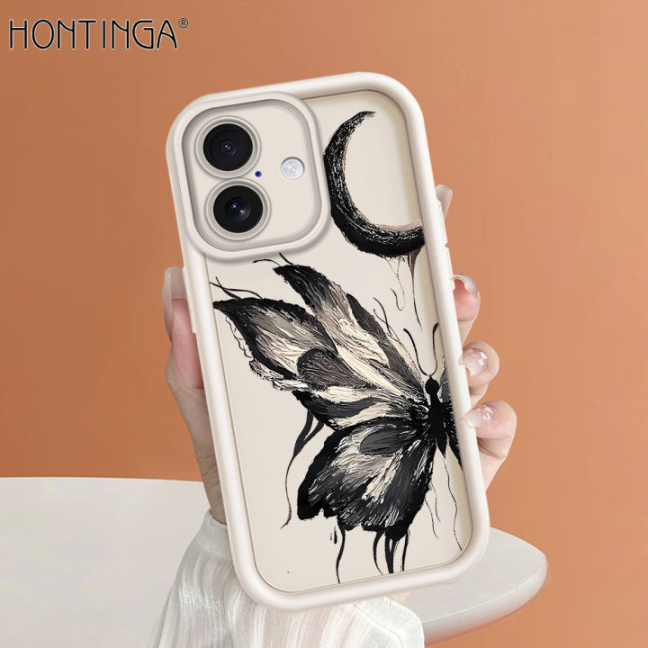 Hontinga for iPhone 16 Pro Max 16 Plus Back Cover black butterfly Pattern Ladder Soft Camera Protection Rubber Phone Case for Girls