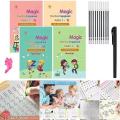 Kids Magic Writing Book Set - 4 Pack Magical Copybooks with Three-Dimensional Groove Design,Reusable Handwriting Practice Copybook，Cursive writing workbook for age 3-8. 