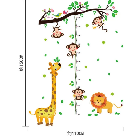 Cartoon%20Animals%20Giraffe%20Monkey%20Height%20Measure%20Wall%20Sticker%20For%20Kids%20Rooms%20Growth%20Chart%20Nursery%20Room%20Decor%20Wall%20Art%20-%20Image%203