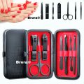 Nail Clipper Set Manicure Pedicure Kit 7 In 1 Black Stainless Steel Professional Grooming Kit with Black Leather Travel Case. 