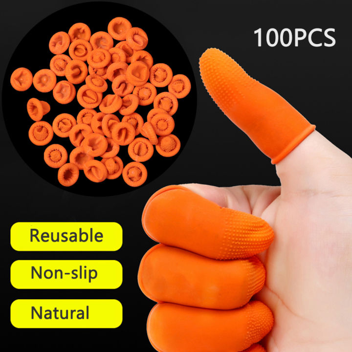 【Ship Out Within 24H】100PCS Non-slip Natural Latex Nail Art Tool Fingertip Protective Protector Gloves Orange Finger Cots Rubber Gloves Finger Cover