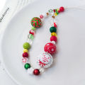 Christmas Mobile Phone Charm Strap Chain Lanyard Cute Red Blue Wood Acrylic Bead Jewelry Women Girl Wristlet Keychain Gifts. 