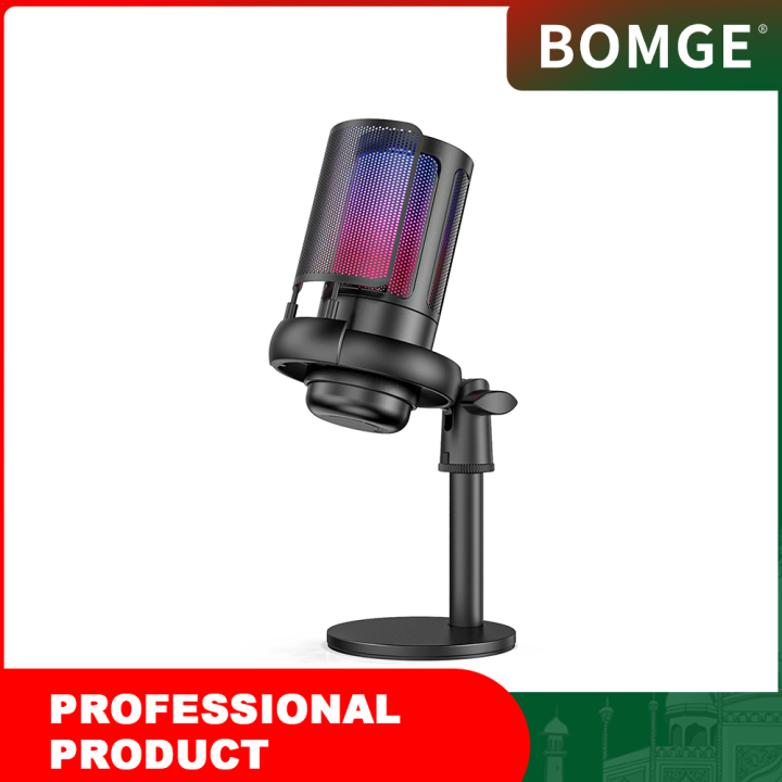 BOMGE PC Gaming Microphone, Condenser Microphone with Quick Mute, RGB Light, Pop Filter, Shock Mount, Gain Knob and Monitor Jack for Recording, Streaming, Podcasting, YouTube