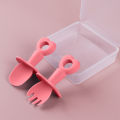 2 Pcs/Set Kid Spoon Kit Food Grade Rounded Edge Silicone Self Feeding Baby Fork Set for Toddler. 