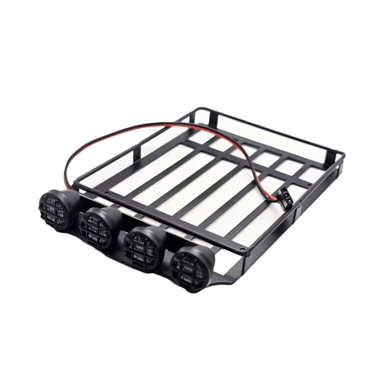 (GGBR)-Universal Roof Racks Luggage Carrier Car Frame with LED Light for 1/18 C8801 RC Crawler Car Parts Round Lamp