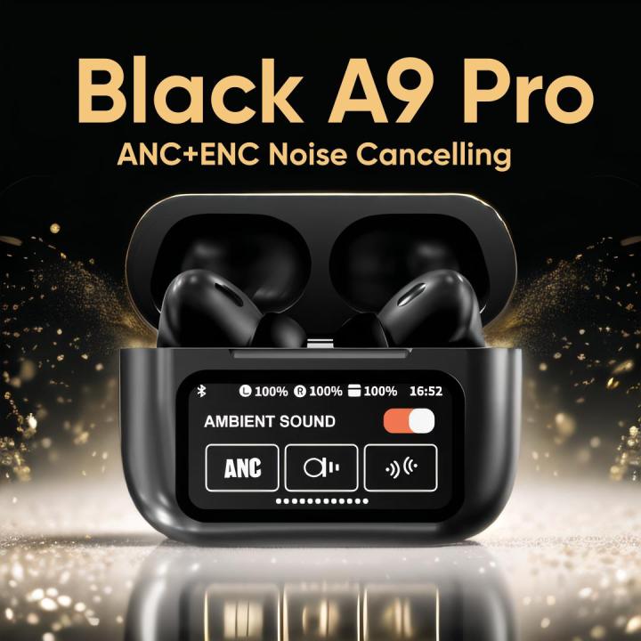A9 Pro Bluetooth Wireless AirPods Digital Display Black Color Edition Earbuds