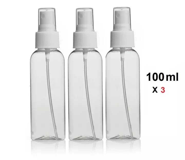 Refillable clear empty plastic spray bottle travel size 100ml (3Nos)