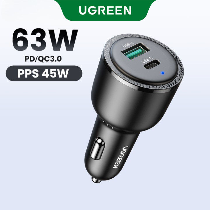 UGREEN 63W Car Charger PD QC 3.0 PPS 45W USB Type C Fast Charging for iPhone 14 13 Samsung Xiaomi Mobile Phone Charger