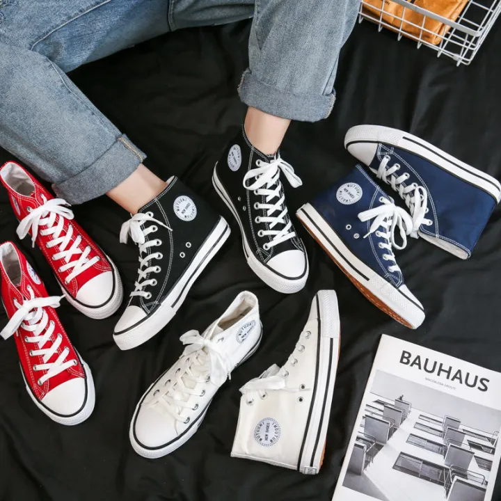 Canvas Shoes Men's High-Top Student Korean Fashion Shoes Versatile Japanese White Shoes Fashion Cloth Shoes Couple Shoes Men's Board Shoes