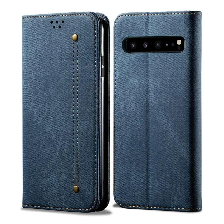 For Samsung Galaxy S10 5G Retro Denim Leather Flip Wallet Stand Case Cover Retro Denim Leather Flip Wallet Stand Case Cover