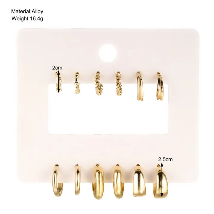 Enacolor%206Pairs/Set%20Vintage%20Twist%20Geometric%20Circle%20Hoop%20Earrings%20for%20Women%20Gold%20Metal%20Fashion%20Accessoreis%20Jewelry%20-%20Image%207