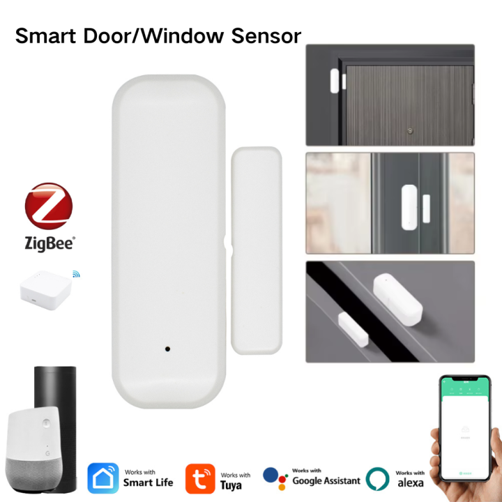 ZigBee Tuya Smart Window Door Sensor Home Security Alarm System Work ...