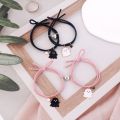 Trendy Black and White Halloween Couple Bracelets with Love Heart Pendant - Adjustable Rubber Band, Matching Set. 
