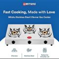 3 Burner Gas Cooker Stove (MITSHU) -Stainless Steel RV Cooktop Camping Stove - Portable Propane Stove Gas Burners For Cooking Outdoor Grilling Kitchen-With Hose & Regulator Gas Burner With Indian 100% Stainless Steell. 