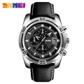 SKMEI Sports Quartz Clock Soft Real Leather Chronograph Waterproof Watch For Men 9156. 