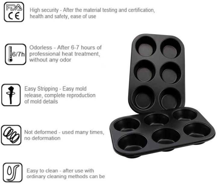 QP%206%20Cups%20Muffin%20Pan%20Set,%202%20Pack%20Bakeware%20Non-Stick%20Cupcake%20Baking%20Pan%20Heavy%20Duty%20Carbon%20Steel%20Muffin%20Tins%20Baking%20Tray%20for%20Cakes%20-%20Image%204