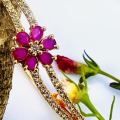 BOOM BOOM Gold Plated Fashion RED FLOWER TYPE Free Size lock SABONA Bangle with white and red stone For Women and girl Fashion Jewelry Gift Casual Jewelry for Women. 