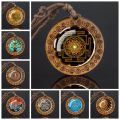 Buddhist Symbols Necklace Sri Yantra Mandala Glass Dome Vintage Wood Pendant Rope Charm Chains Necklaces Amulet Zen Yoga Jewelry. 