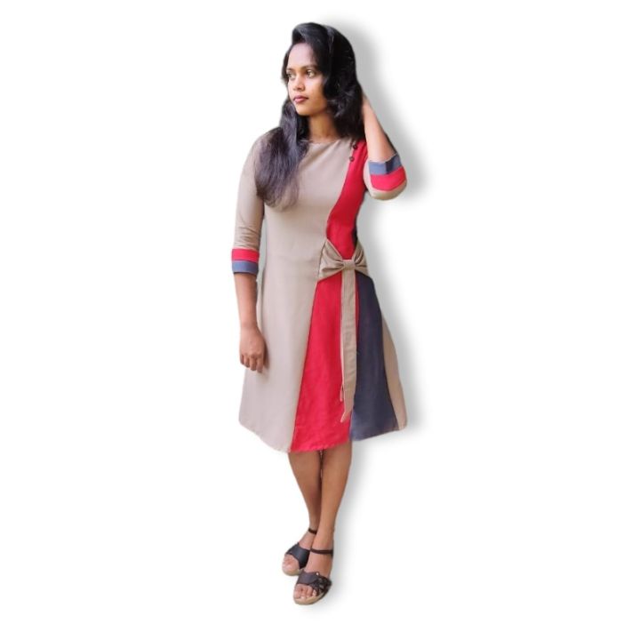 Three Colour Linen Dress Linen Frock Daraz.lk