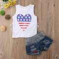 Toddler Baby Kids Girl Tank Top T-shirt+Denim Shorts Pants Outfit Clothes Set. 