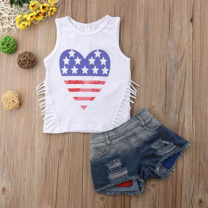 Toddler%20Baby%20Kids%20Girl%20Tank%20Top%20T-shirt+Denim%20Shorts%20Pants%20Outfit%20Clothes%20Set%20-%20Image%205