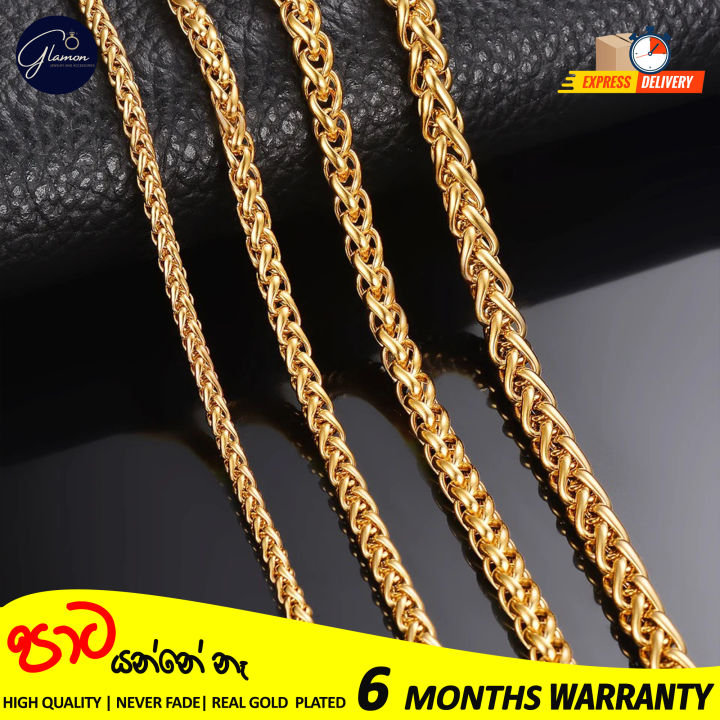 Glamon Spiga Wheat Chain Keel Link mens necklace high quality gold plated stainless steel choker gold chain for men Fashion Jewellery Necklace For Men Mala boys