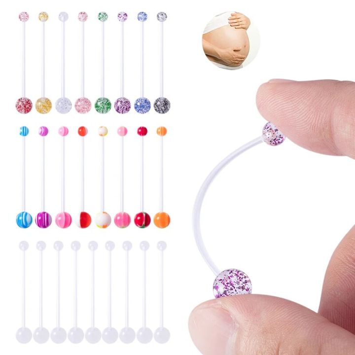10PCS Acrylic Long Bar Belly Button Ring for Pregnant Women Flexible Clear Belly Piercing Retainer Plastic Pregnancy Navel Rings