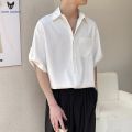ACHS AWAKE Shirt Men's Short Sleeve Korean Style Fashion Men's Clothing 3/4 Sleeve Shirt Lightly Mature Pu Handsome Summer Ice Silk. 