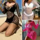 Muses Mall Lady Summer Beach Dress Hollow Out Beach Cover-up Dress Slim Fit V Neck Backless See-through Bikini Mini Dress Women Swim Cover-up. 