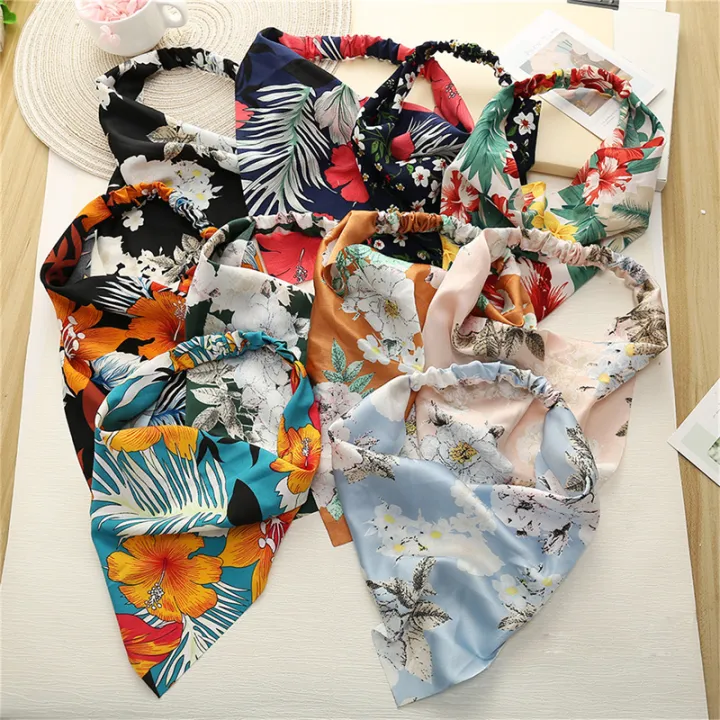 Elastic Hair bands Headband Flower Print Hair Scarf Floral Triangle Bandanas Nicle