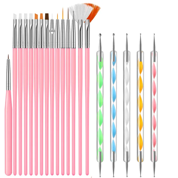 Monja 20Pcs Nail Art Dotting Pen Liner Flower French Tips Acrylic UV Gel Brushes set Manicure Tool