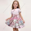 MINISO New Summer Girls Dress Fashion Cartoon Cute Cinnamoroll Hello Kitty 3D Printing Dress Kid Short Sleeve Princess Clothing. 