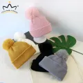 Warm Baby Hat with Soft Pompom - Elastic Children Bonnet. 