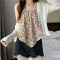 Yfashion Women Cotton Halter Neck Tank Tops Fashion Sweet Floral Printing Sleeveless Tops Elegant Loose Irregular Vest. 
