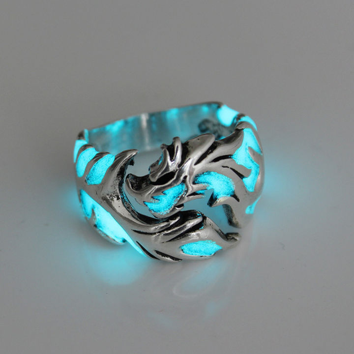 Men's Fashion Trendy Flying Dragon Ring Dragon Pattern Luminous Opening Adjustable Ring Halloween Glowing Jewelry Decoration
