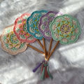 Knitted Yarn Fan Bohemian Style Handmade DIY Wool Crochet Flower Vintage Fan For Special Events Parties Gifts Home Decor. 