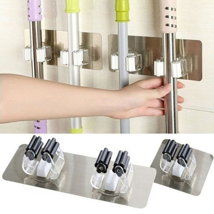 1Pc Wall Mounted Mop Organizer Holder Rack Self Sticking Hook Kitchen ...