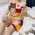 Women's Summer Refreshing Cool Cotton Silk Two-Piece Set Cute Fresh Large Size Artificial Cotton Suit Home Wear Casual Wear. 