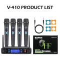 Professional BOMGE 4 channel wireless microphone System Cordless Mic Set With Four Handheld Mics Fixed Frequency, Long Range 200ft. 