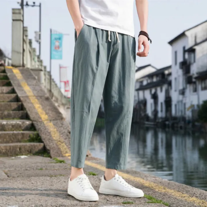 Yfashion%20Men%20Pants%20Solid%20Color%20Cotton%20Blended%20Casual%20Loose%20Straight%20Trousers%20For%20Spring%20Summer%20color%20-%20Image%205