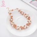 2Pcs Women Fashion Faux Pearl Rhinestone Inlaid Necklace Earrings Jewelry Set. 