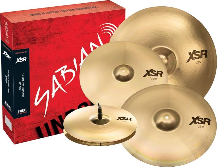 Sabian XSR Performance Cymbal Set with Free 18" Fast Crash, Natural (XSR5005GB) Drum set Cymbal Pack
