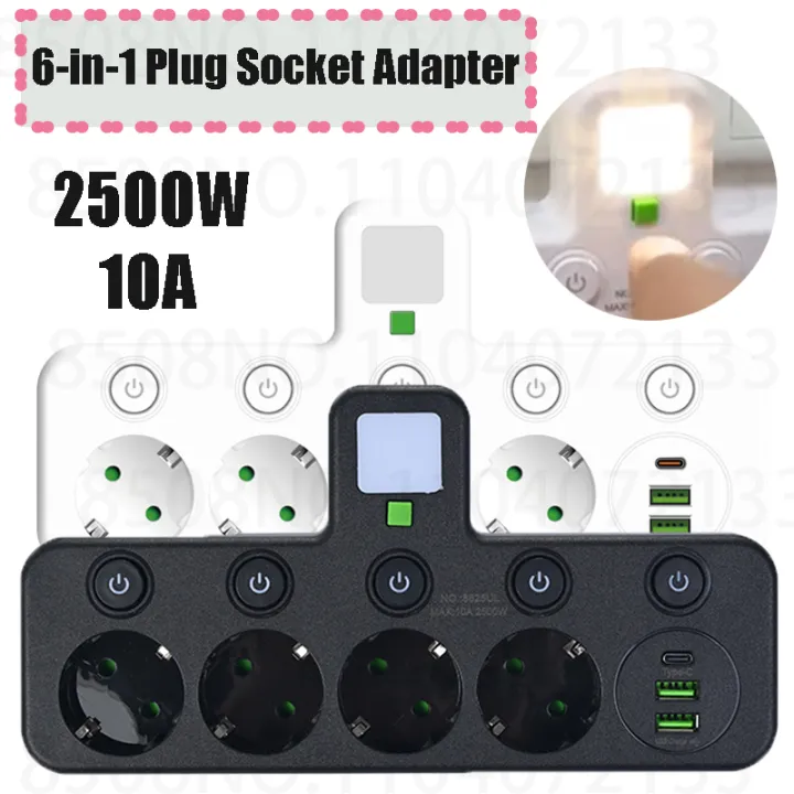 Wireless Wall Charger Socket with 3 AC Outlets +2 USB Ports+ 1 Type C 6 ...