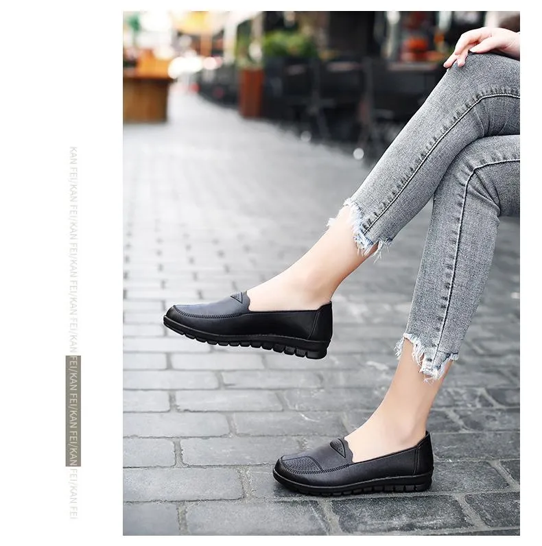 Ladies flat leather shoes fashion