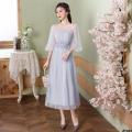 Graduation Gray New Section Bridesmaid Slim Fit 2023 Dress Mid-Length Elegant Sisters Summer Tuoxian Korean Style Clothes Wedding. 