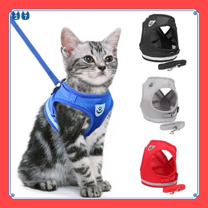 VibeVendor 『27Pets』Cat Dog Adjustable Harness Vest Walking Lead Leash For Puppy Dogs Collar Polyester Mesh Harness For Dog Cat Pet