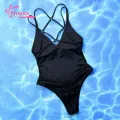 Muses Mall Criss-cross Backless Swimsuit Backless Halter One-piece Swimsuit for Women Quick Drying Swimwear in Solid Colors V-neck Monokini for Summer Beach. 