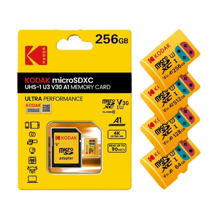 Kodak Memory Card High Speed A1 Class 10 UHS-I 32GB 64GB 128 GB Micro SD Card V30 U3 512GB TF Card for Camera Smartphone Game