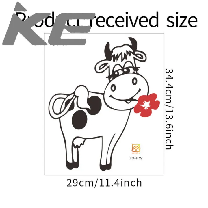 【IKE】Little cow with flowers Decals Refrigerator Sticker Fridge Decor Vinyl zer Stickers Waterproof Vinyl Removable LC1808
